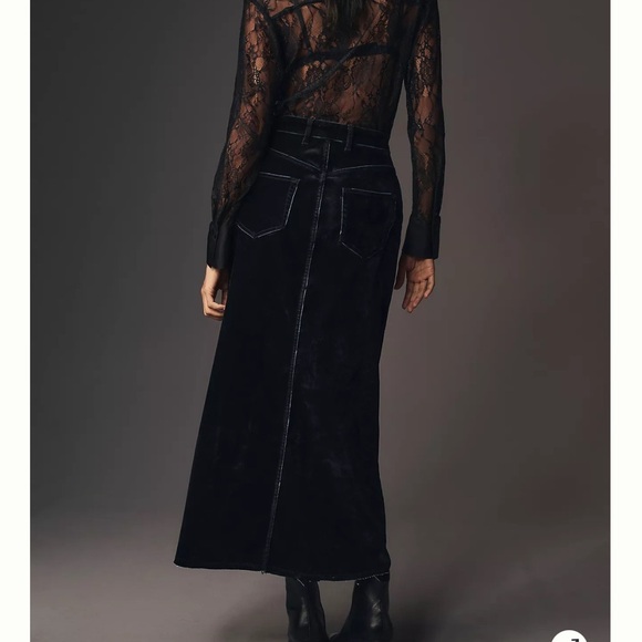 Pilcro Flocked velvet Black Denim Maxi Skirt - Picture 2 of 8